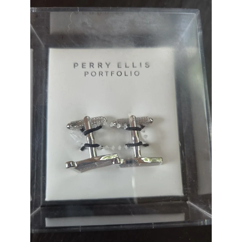 Perry Ellis Portfolio Men's American Flag Silver-Tone Toggle Cuff Links NEW! $40
